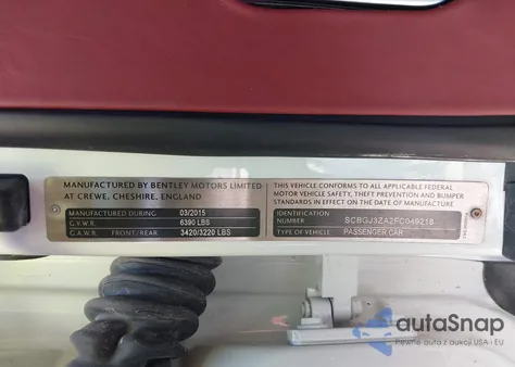 2015 Bentley Continental Gt Speed z USA, uszkodzony, nr VIN SCBGJ3ZA2FC049218